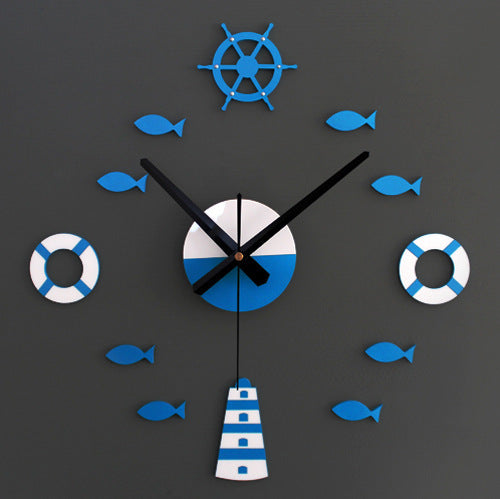 Mediterranean Nordic DIY Clock Lighthouse Rudder  Small Fish Clock DIY Wall Clock