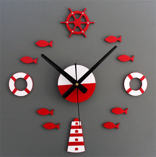 Mediterranean Nordic DIY Clock Lighthouse Rudder  Small Fish Clock DIY Wall Clock